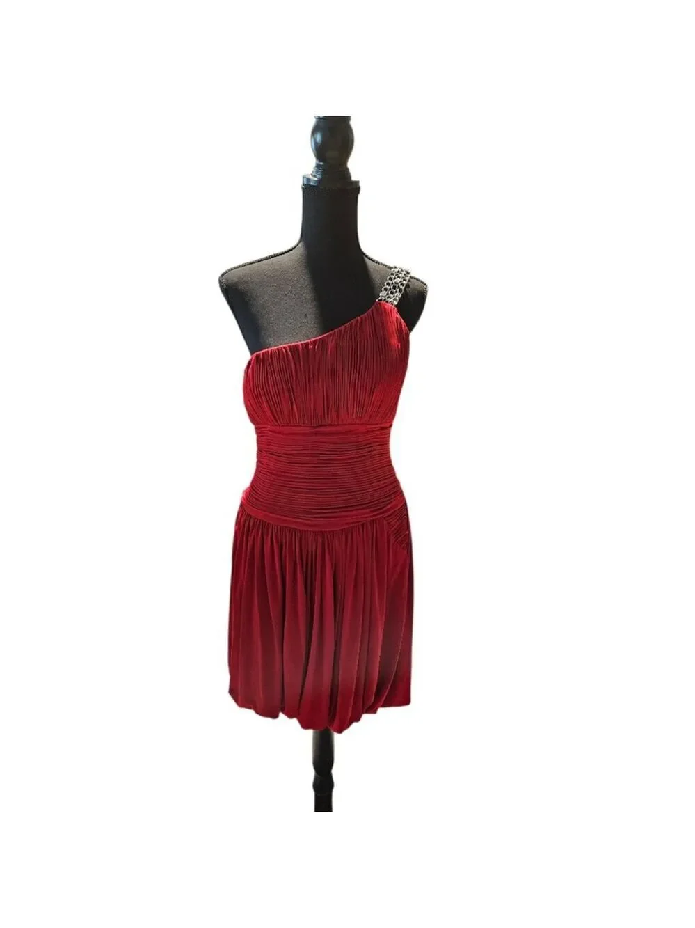 Jovani Red One Shoulder Dress with Silver Chain Rhinestone Strap Size 8 - Picture 4 of 17